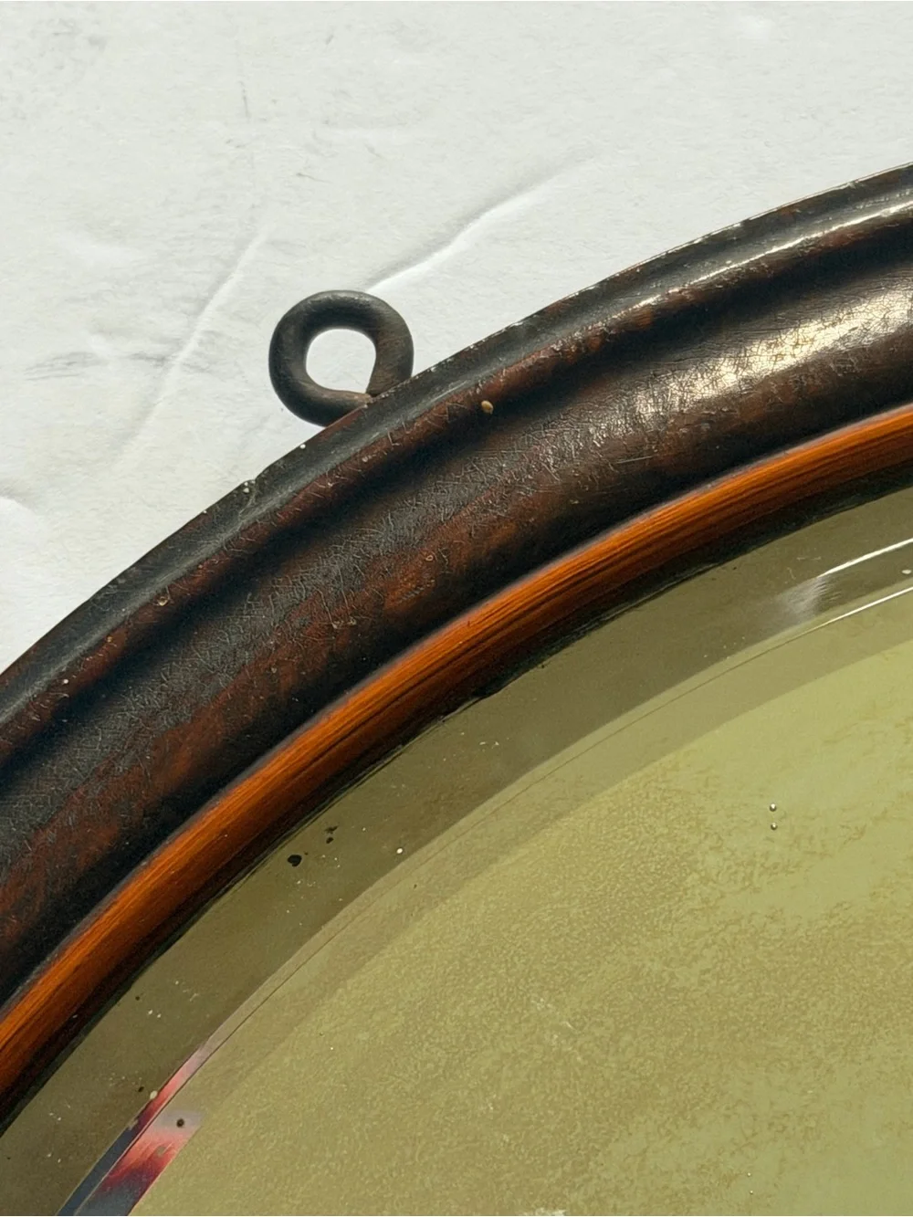 Vintage Round Wall Mirror with Dark Wood Frame 11 1/4”